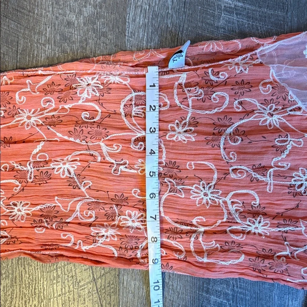 Tickled Pink Orange cream Mesh Crochet Embroidered Floral Scarf Fringe Cotton